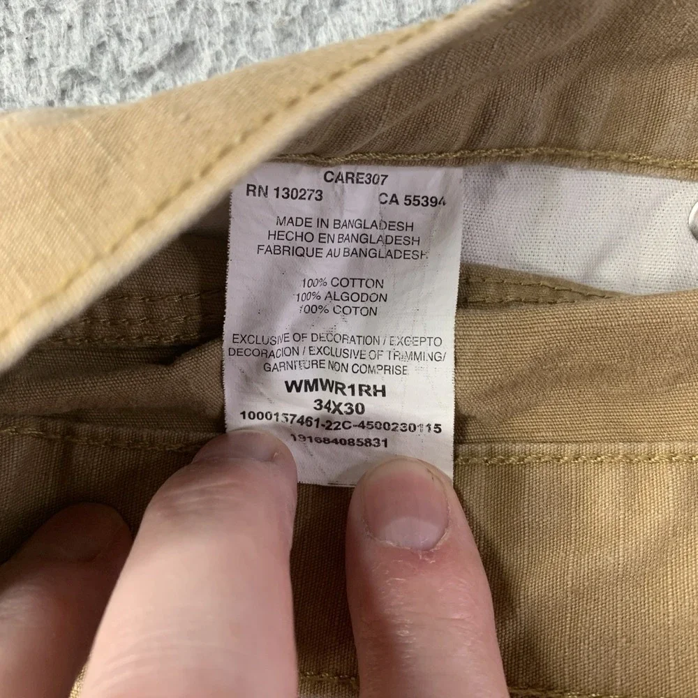 Wrangler Work Cargo Duck Canvas Pants Men's 34x30 Khaki Utility Double Knee